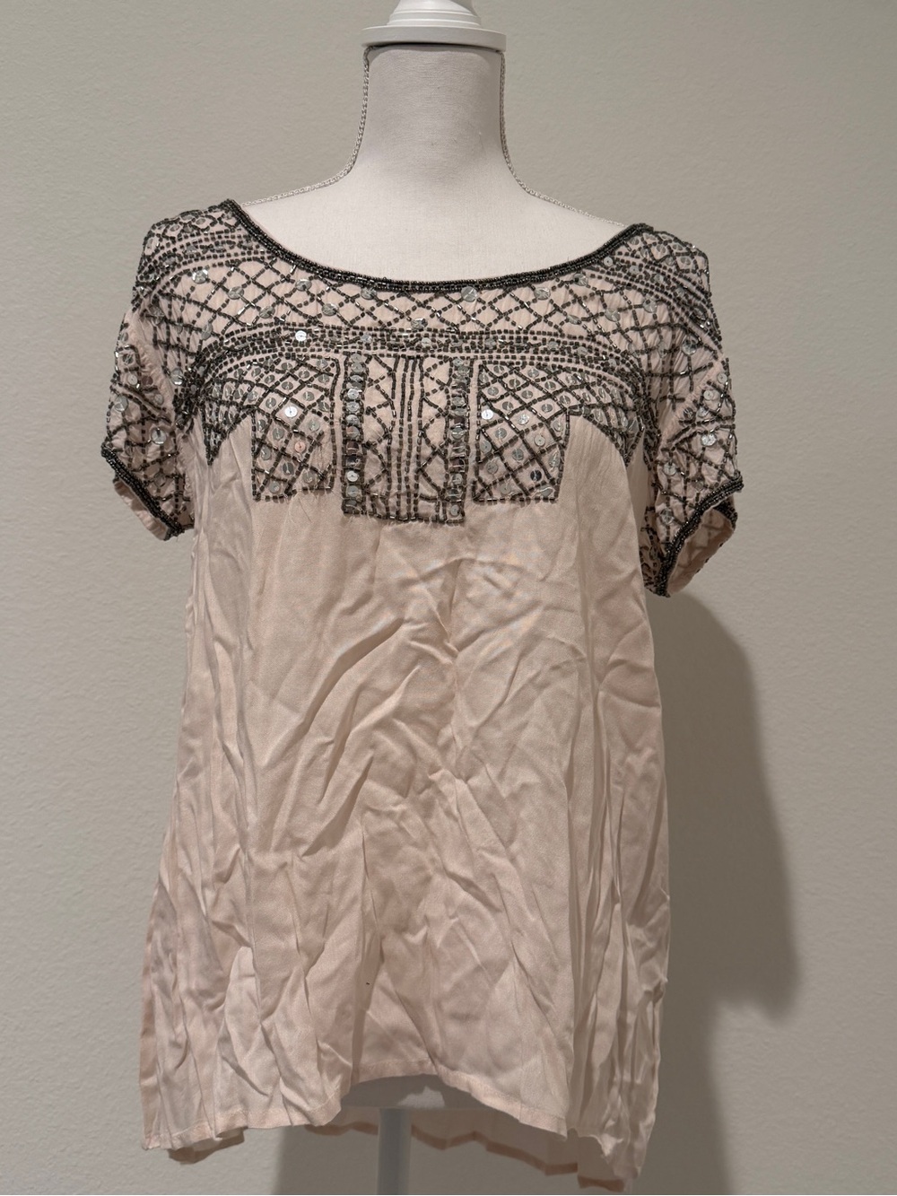 Embellished Cream Short Sleeve Top